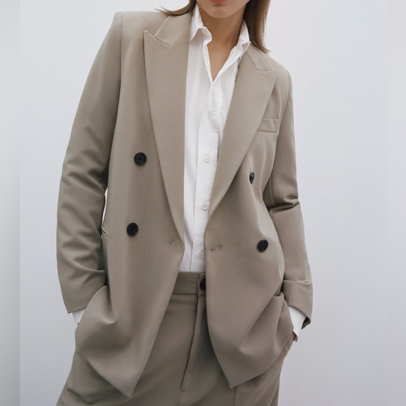 Zara Oversized Double Breasted Buttoned Blazer in ‘Mink’ | Size S - Picture 1 of 7